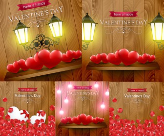 Postcards Happy Valentine's Day with lanterns vector