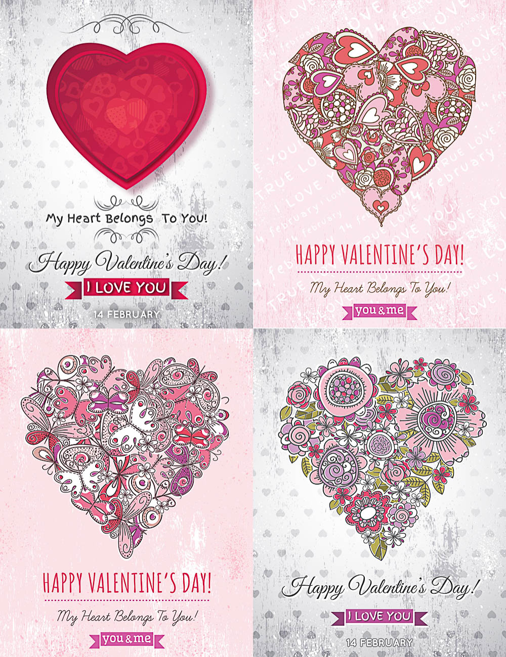 Postcards to the Valentine's Day with hearts vector