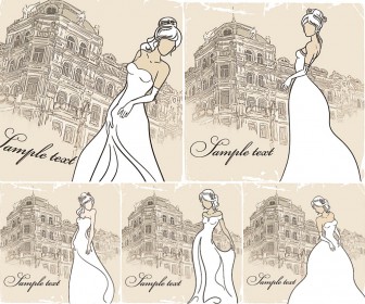 Silhouette of a bride on a backgrounds of the old house vector