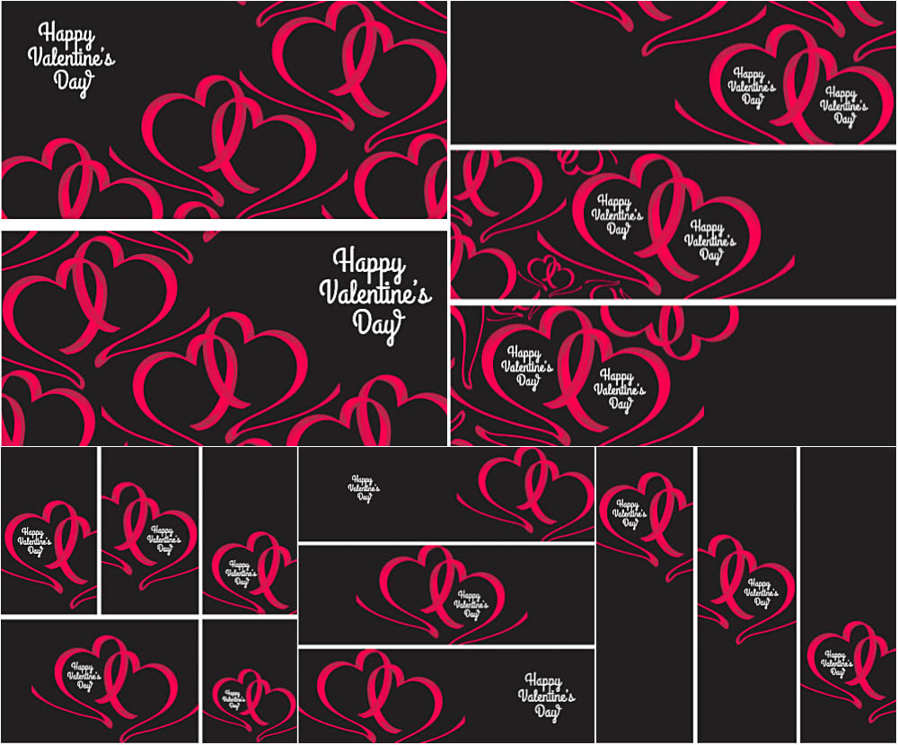 Valentine's Day banners on black backgrounds vector