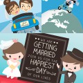 Wedding backgrounds with newlyweds vector