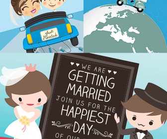 Wedding backgrounds with newlyweds vector