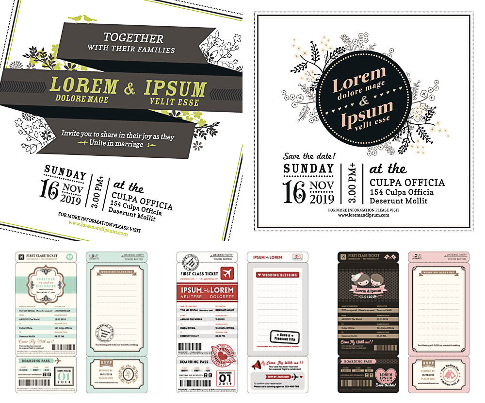 Wedding invitation cards in the form of airline tickets vector