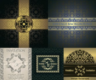 Wedding invitations and backgrounds are richly decorated with gold vector