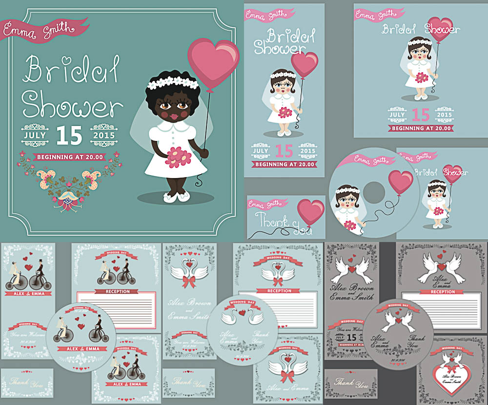 Wedding invitations and cards vector with young children