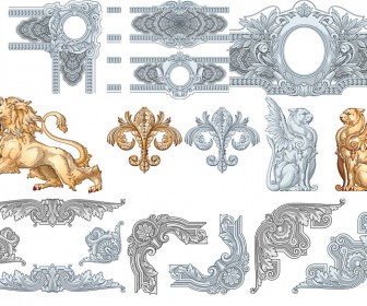 Royal ornaments - corners, vignettes and monogram vector clip art