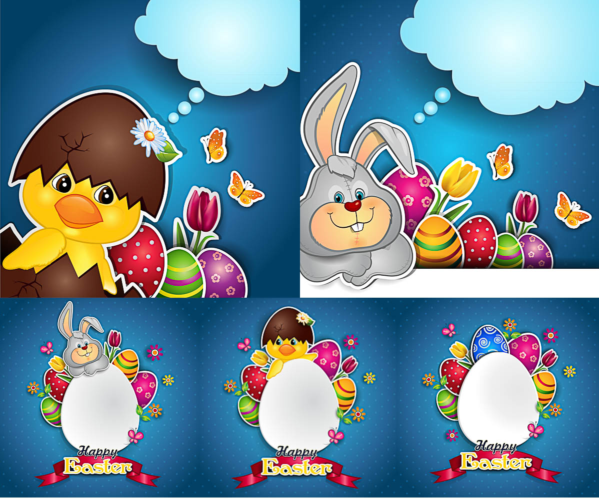 Easter backgrounds and cards with cloud and big egg vector