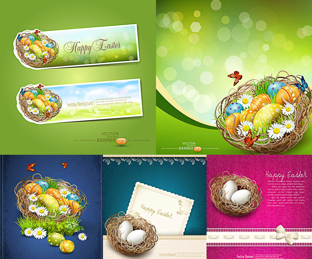 Easter basket with eggs on cards and banners vector