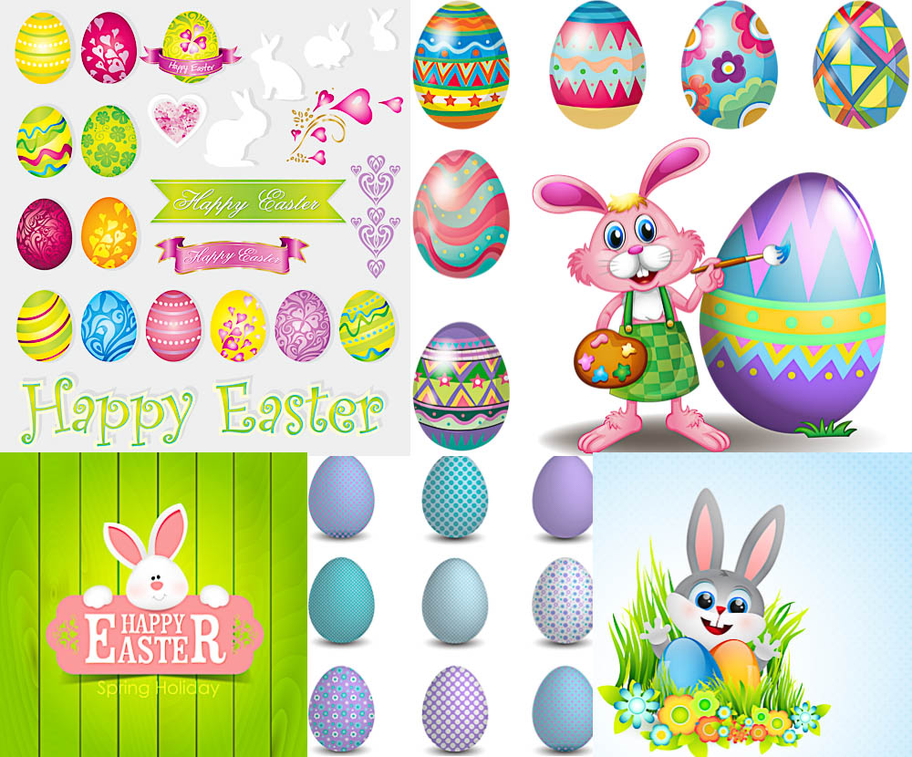 Easter bunny and eggs templates vector