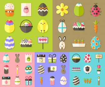 Easter flat icons vector