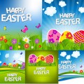 Happy Easter cards on Spring background with eggs vector