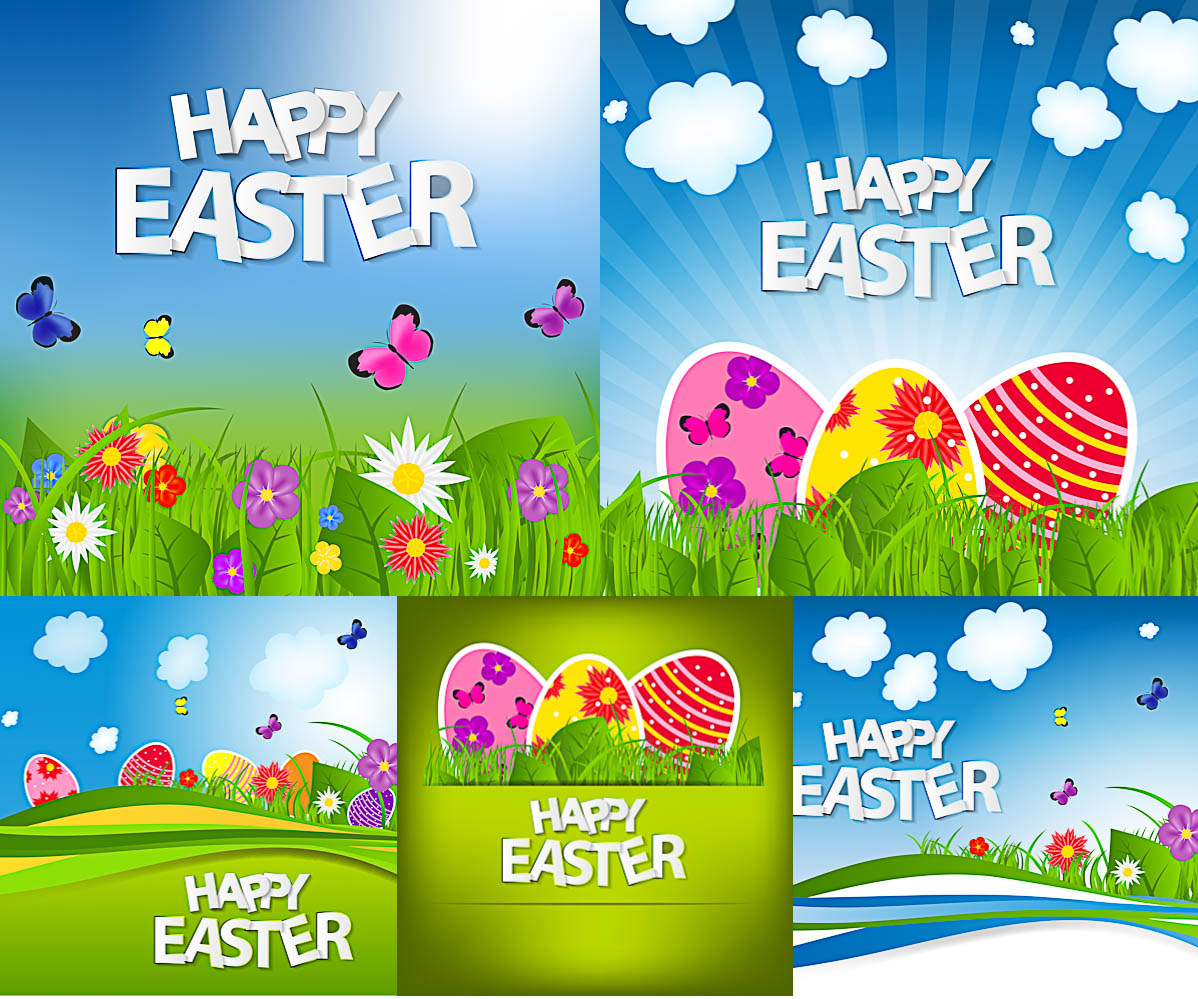 Happy Easter cards on Spring background with eggs vector