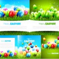 Happy Easter cards on green and blue backgrounds vector free download
