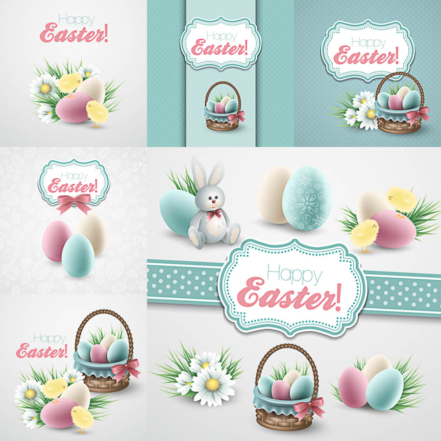 Happy Easter cards with eggs and chick vector