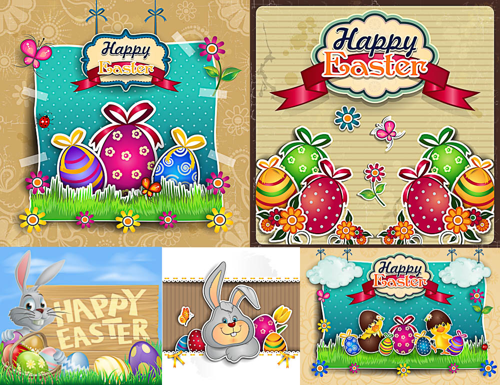 Happy Easter postcards vector