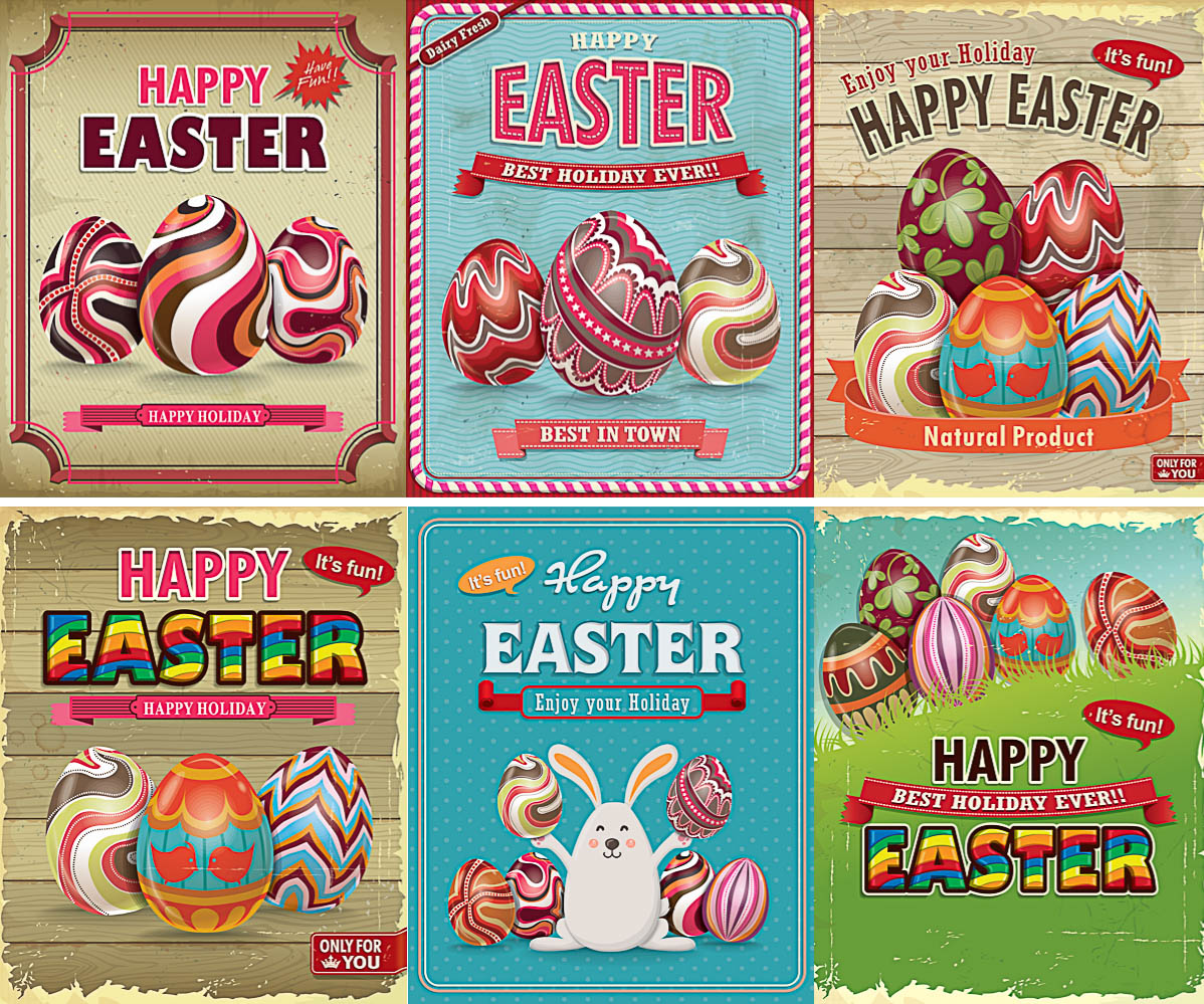 Vintage Easter cards vector free download ai eps