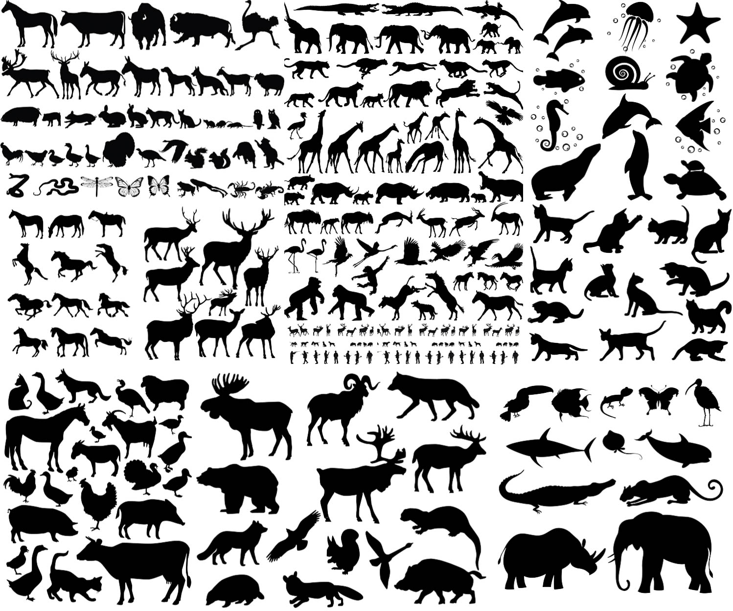 Animals silhouettes large collections vector