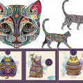 Colored cat with abstract and floral ornaments vector