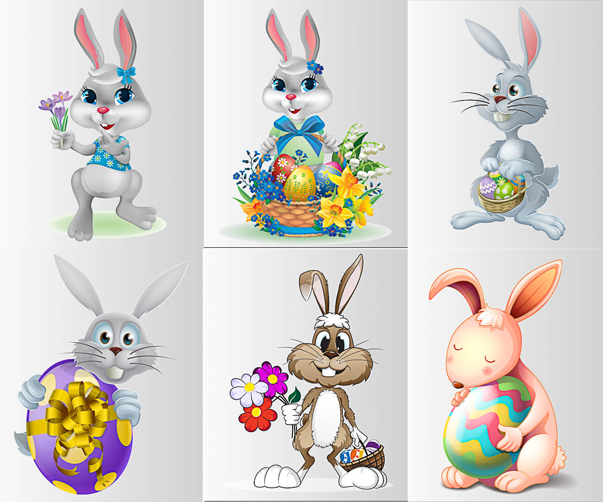 Easter Bunny with flowers and eggs vector free download