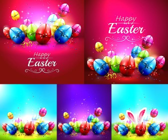 Easter backgrounds with eggs decorated ribbons vector free download