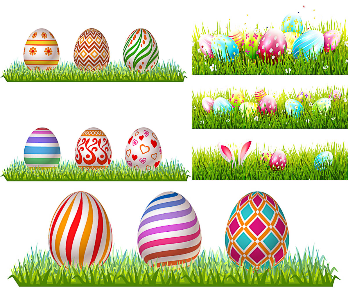 Easter banners with eggs and grass vector free download