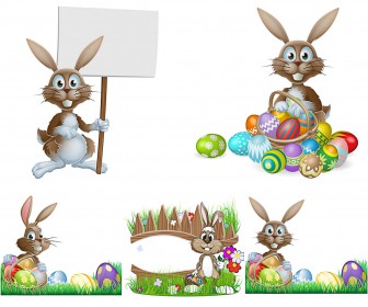Easter bunny with eggs template vector free download