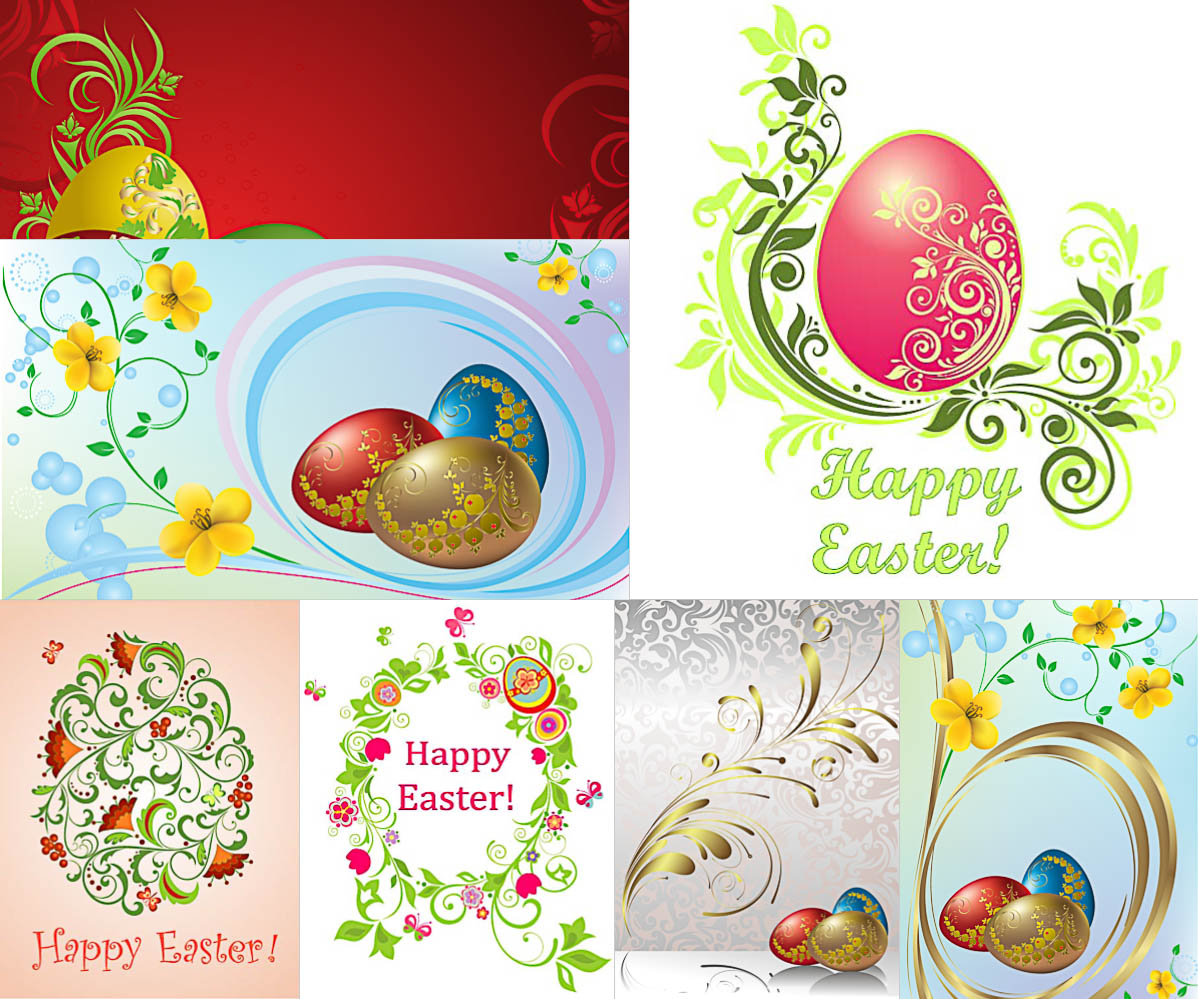 Easter floral backgrounds templates vector