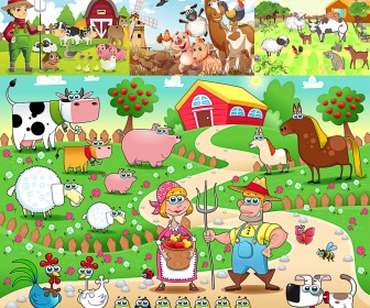 Farm backgrounds with happy animals vector