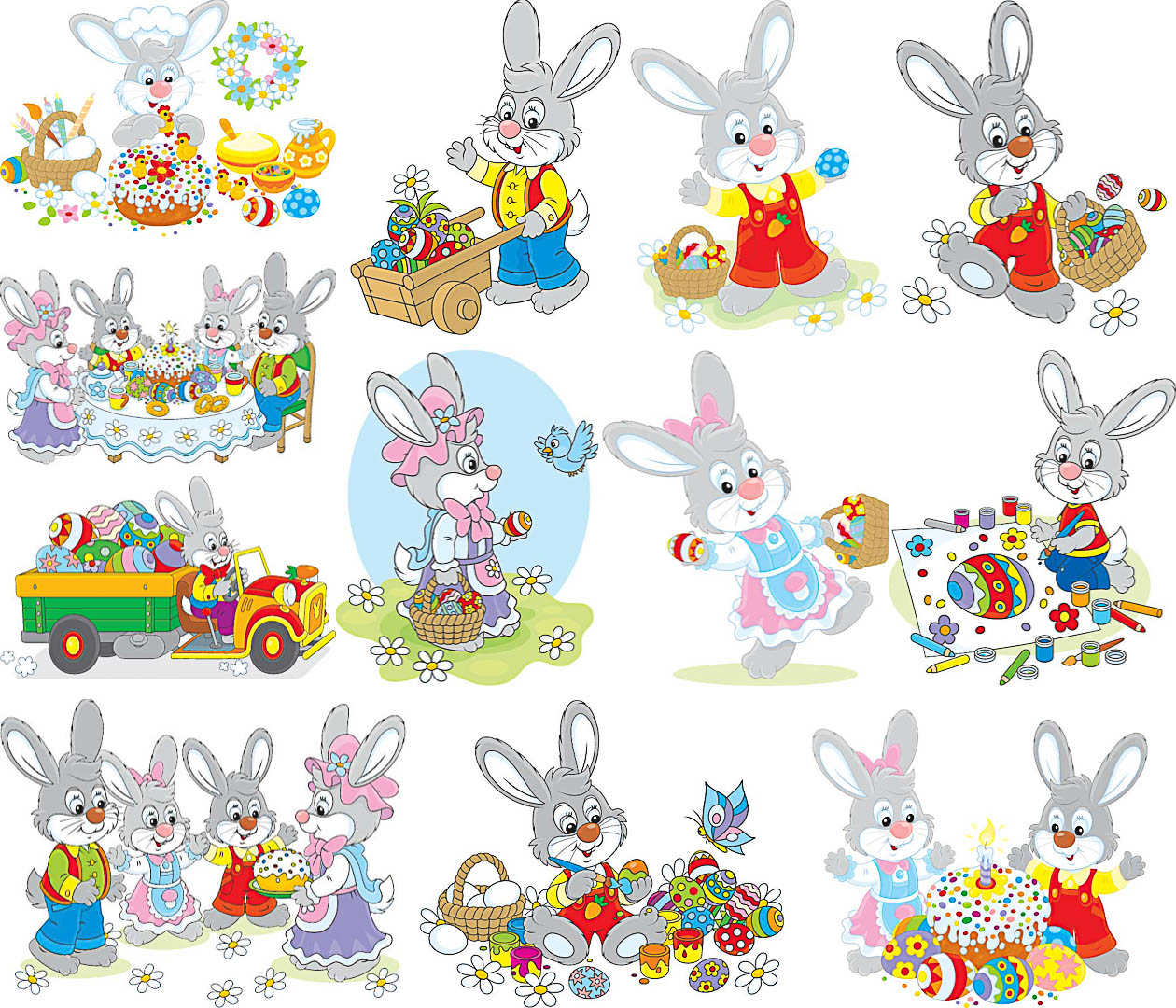 Happy Easter cartoon bunny templates vector