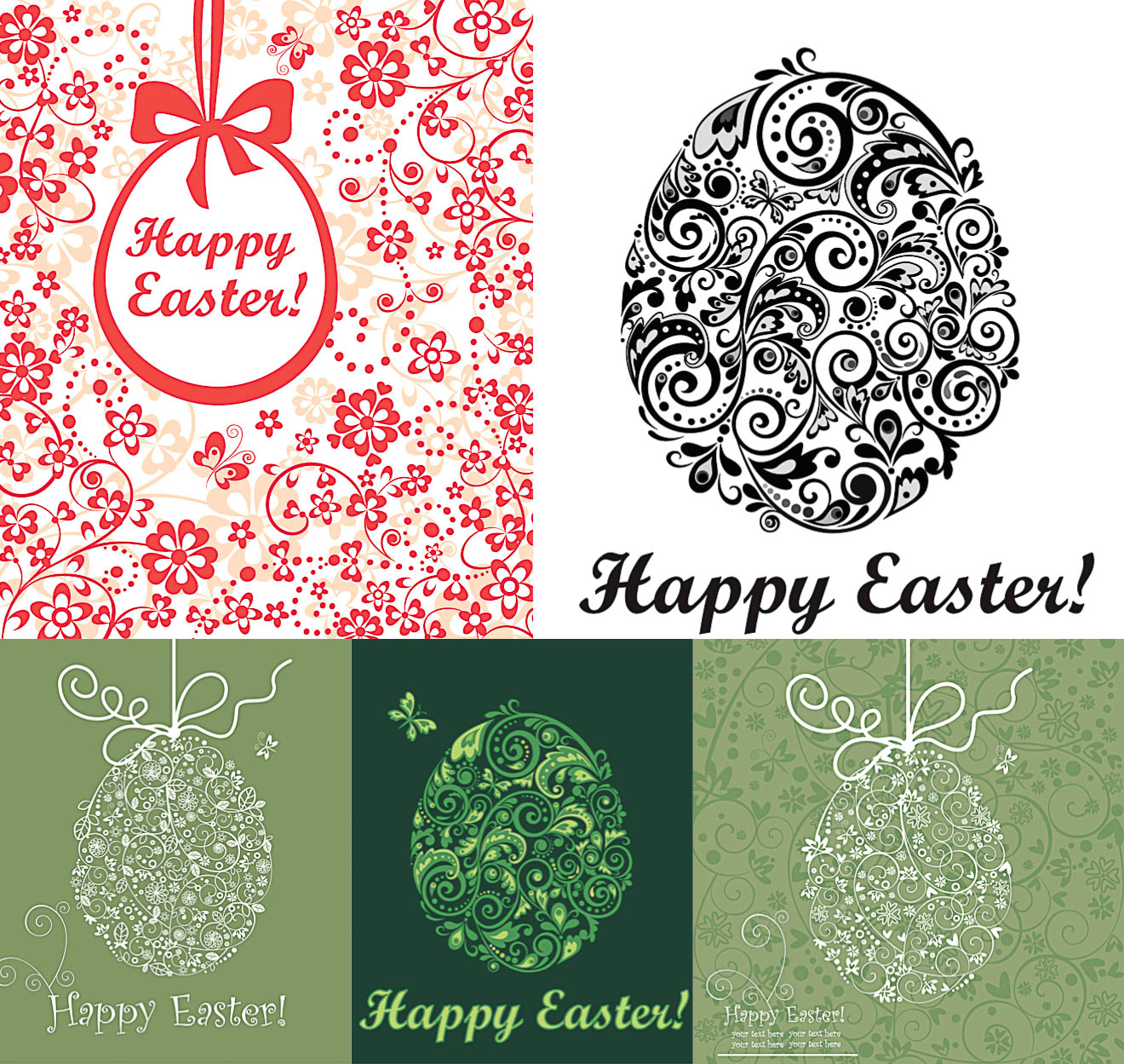 Easter eggs with floral ornaments vector