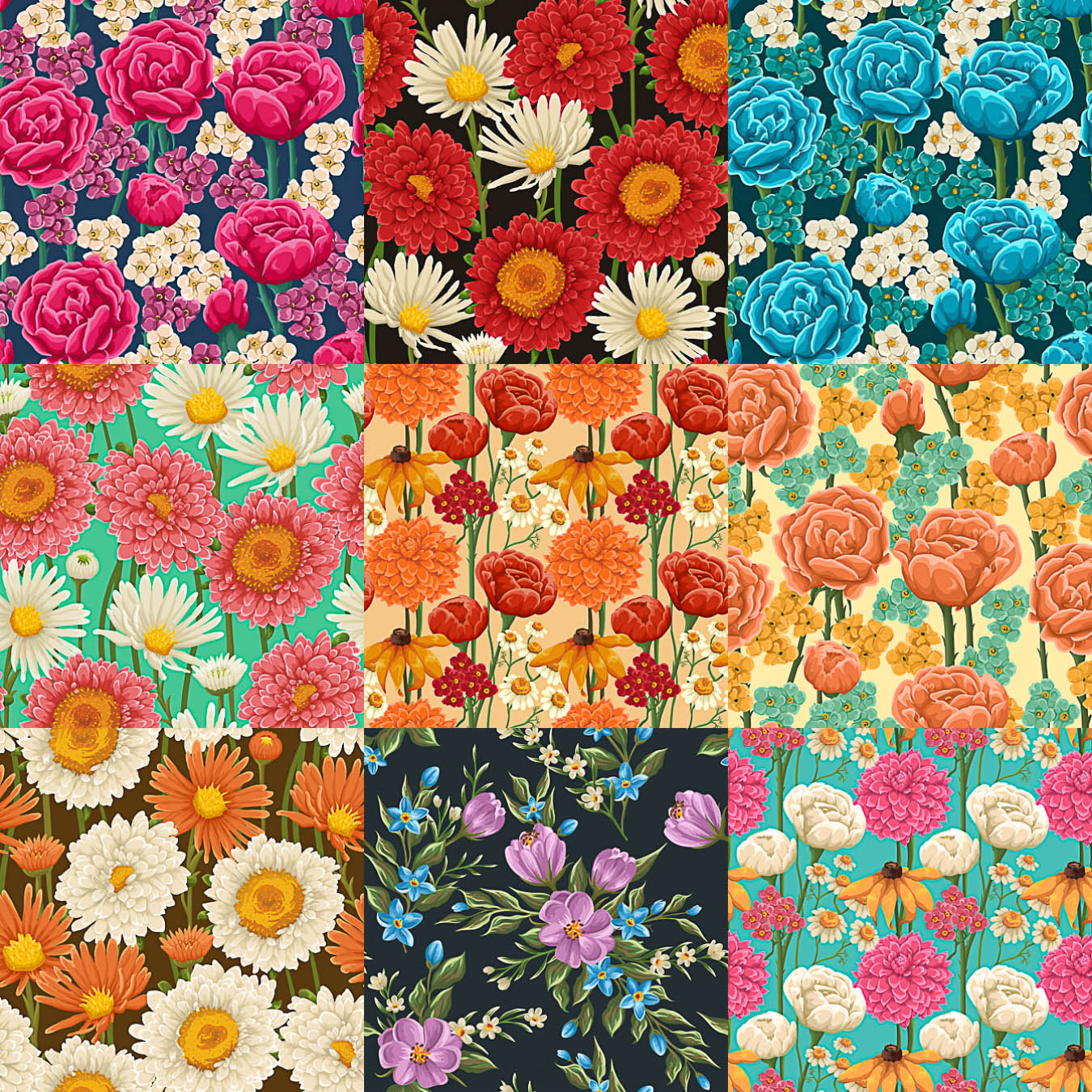 Floral seamless patterns vector Free Download VectorPicFree