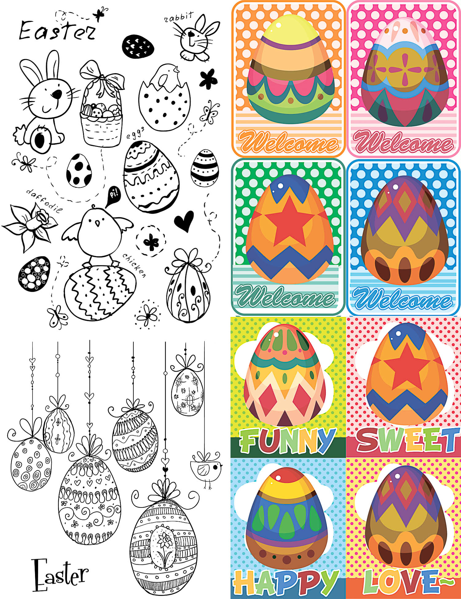 Funny handmade Easter cards vector