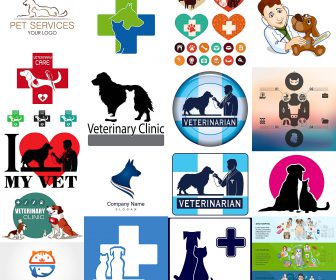Veterinary clinic logos with pets and animals vector