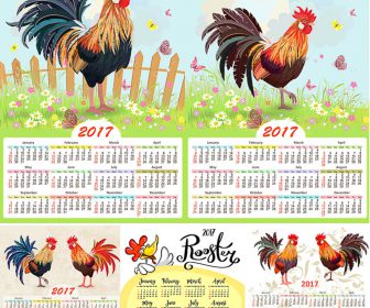 2017 calendar with rooster vector