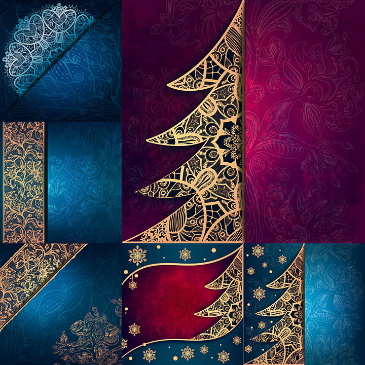 Christmas backgrounds with Christmas trees and nice patterns vector