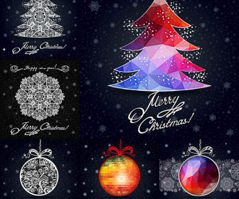 Christmas cards with tree, snowflakes and balls vector 2020 - 2021