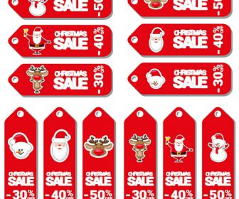 Christmas sale tags with Santa, deer and snowman vector 2020 - 2021