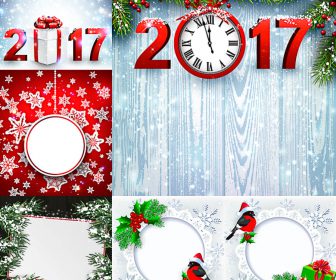 Cute Christmas backgrounds with 2017 inscriptions and frames vector