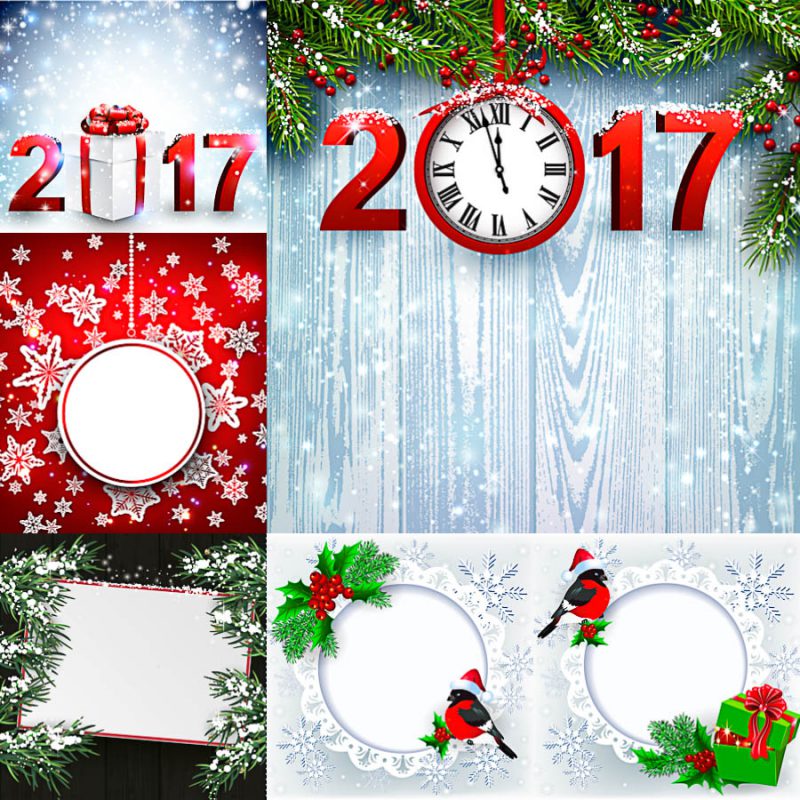 Cute Christmas backgrounds with 2017 inscriptions and frames vector