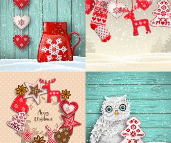 Cute Christmas backgrounds with Christmas tree, reindeer, snowflakes vector