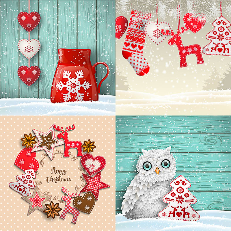 Cute Christmas backgrounds with Christmas tree, reindeer, snowflakes vector