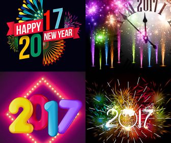 Cute Happy New Year backgrounds for 2017 vector