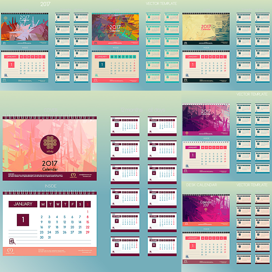 Desk pad Calendars 2017 vector