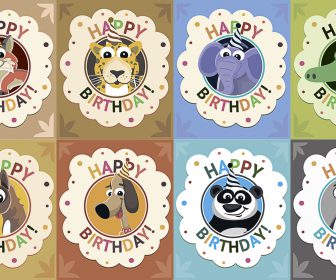 Happy Birthday cards with animals vector