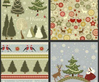 Christmas retro greeting cards and backgrounds, vector templates