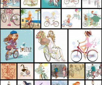 25 vector illustrations - Girl on bike