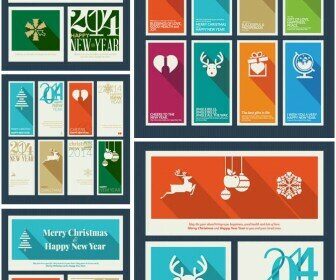 Flat design Christmas vector set - cards, brochures, banners and backgrounds
