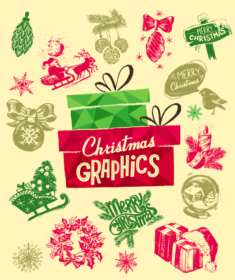Retro Christmas labels and elements vector