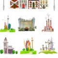 Hand drawn houses vector