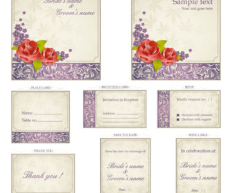 Wedding invitation templates with ornaments vector